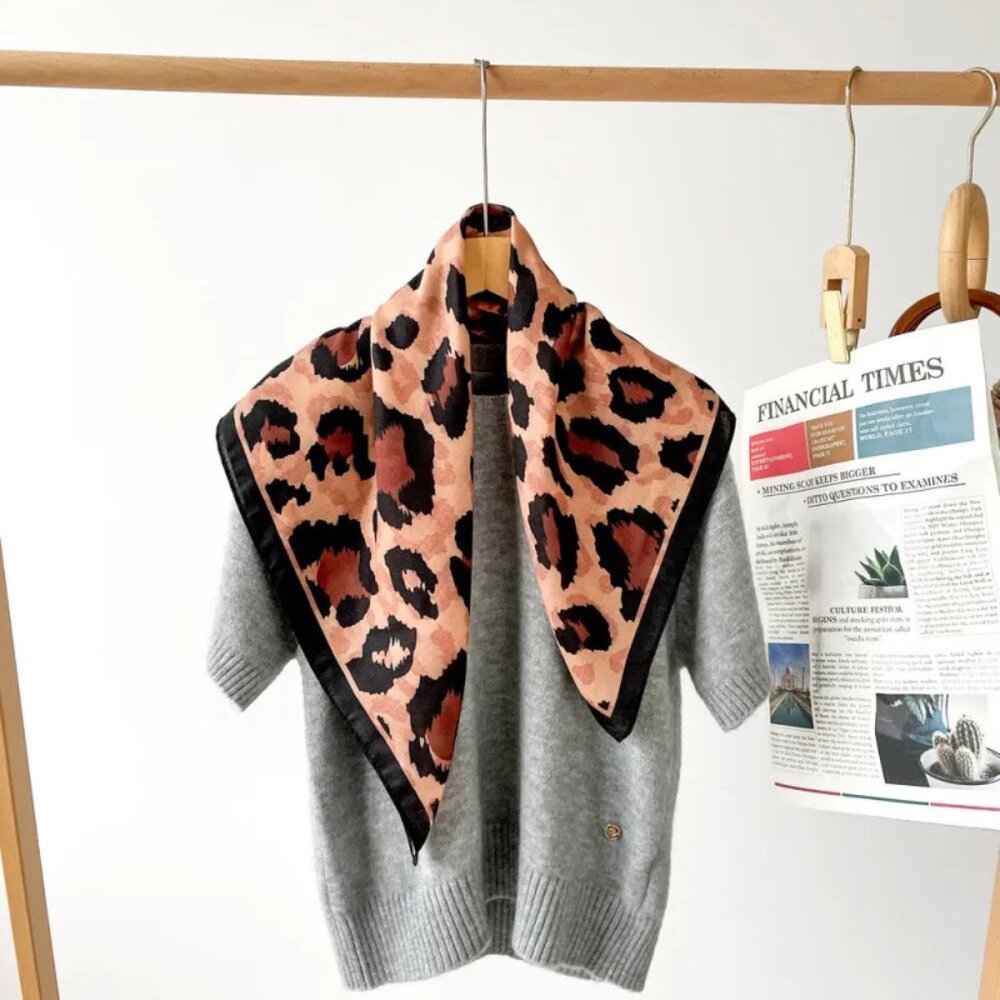 2/$30 Leopard Print Velvet Silky Scarf Square Brown Black Neck Handbag Accessory